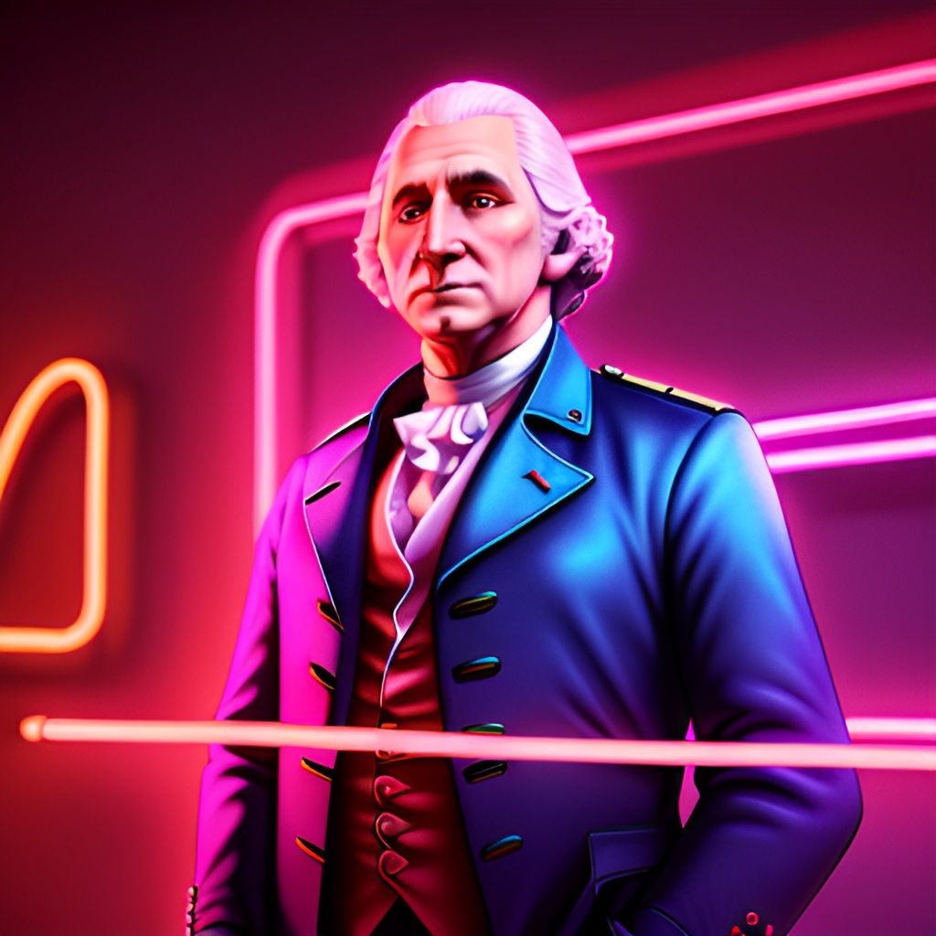 Celebrate USA 250 Years 1776-2026 with the first  President Portrait in glowing neon lights, a modern artistic expression.