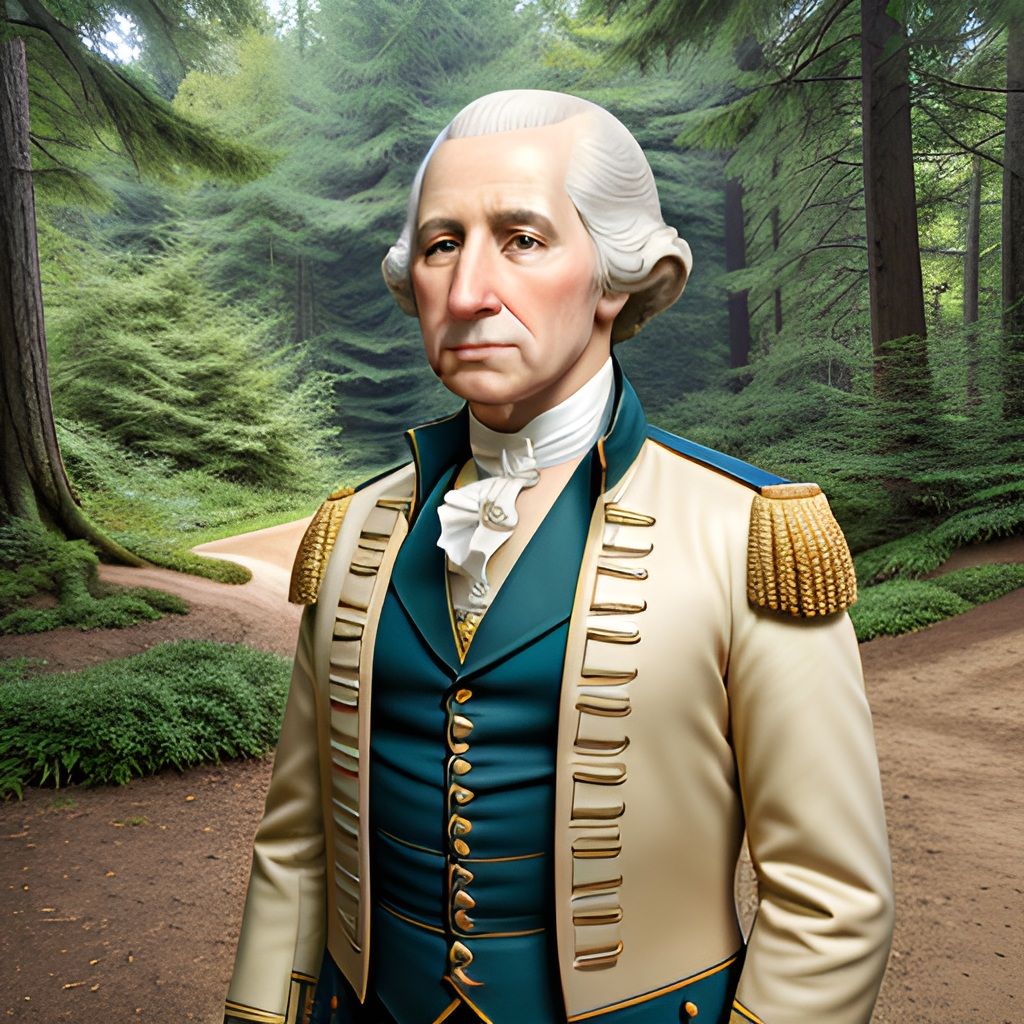Celebrate USA 250 Years 1776-2026 with the first President  Portrait in glowing photo-realistic pose, a modern artistic expression.
