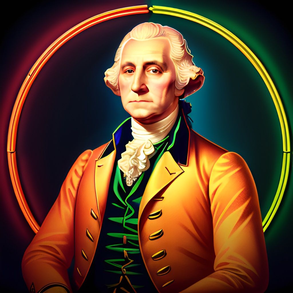 Celebrate USA 250 Years 1776-2026 with the first  President Portrait in glowing neon lights, a modern artistic expression.