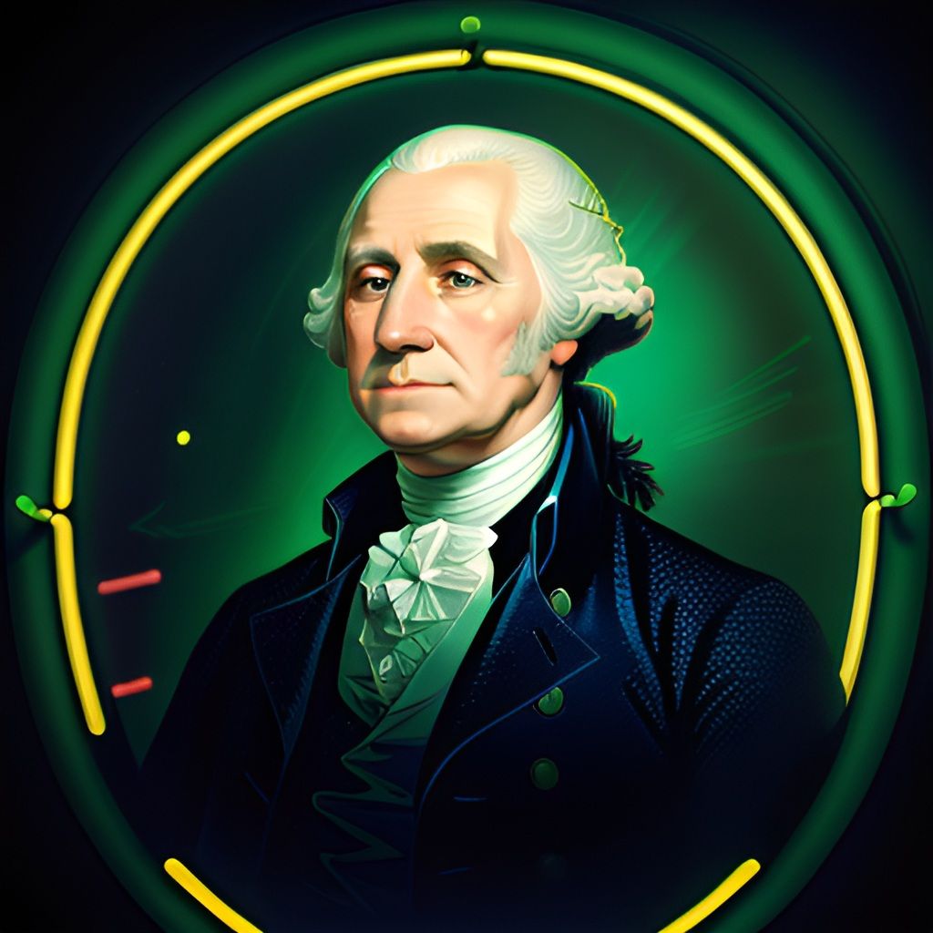 Celebrate USA 250 Years 1776-2026 with the first  President Portrait in glowing neon lights, a modern artistic expression.