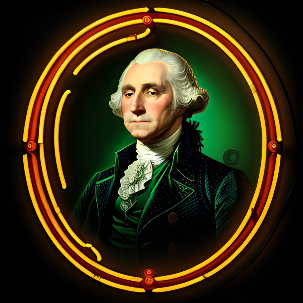 Celebrate USA 250 Years 1776-2026 with the first  President Portrait in glowing neon lights, a modern artistic expression.