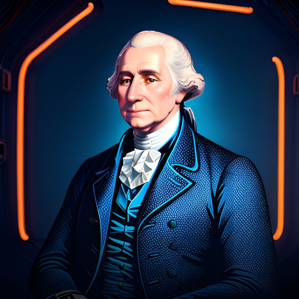 Celebrate USA 250 Years 1776-2026 with the first  President Portrait in glowing neon lights, a modern artistic expression.