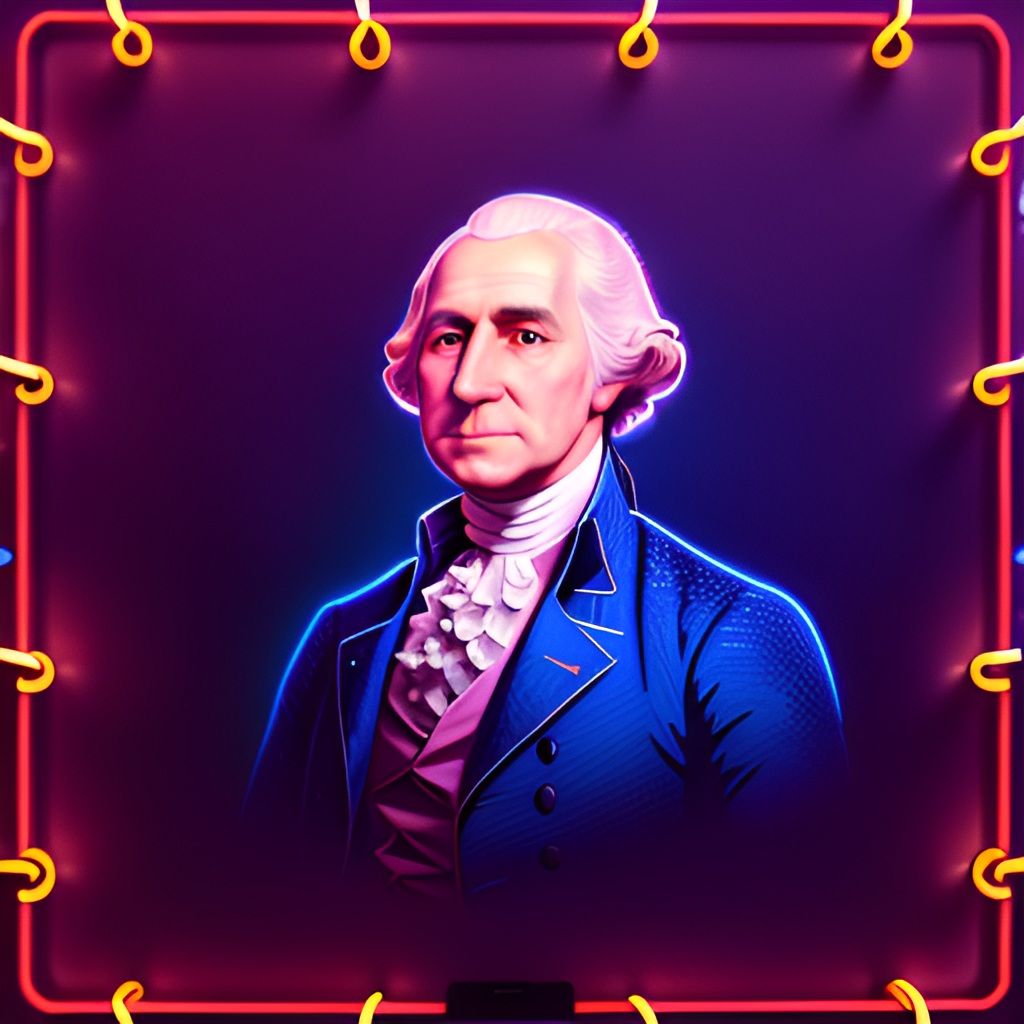 Celebrate USA 250 Years 1776-2026 with the first  President Portrait in glowing neon lights, a modern artistic expression.