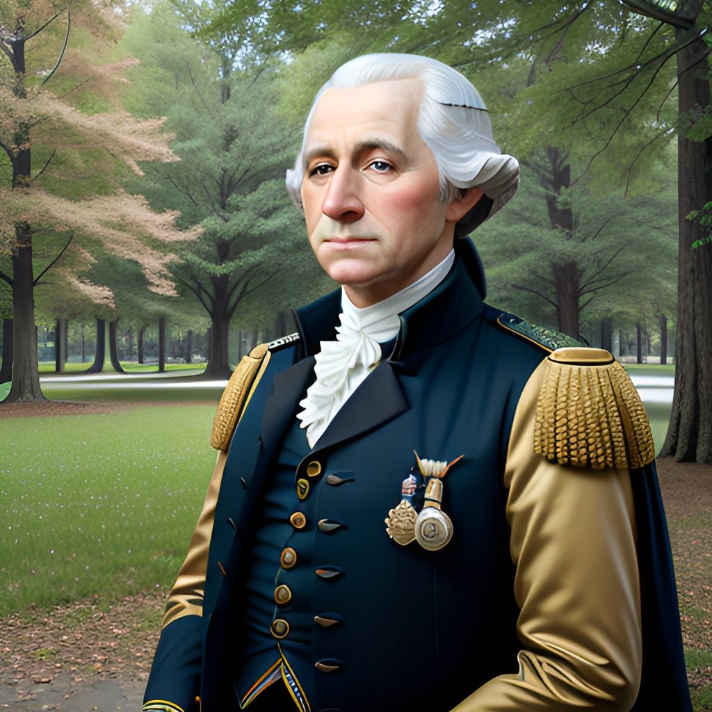 Celebrate USA 250 Years 1776-2026 with the first President Portrait in glowing photo-realistic pose, a modern artistic expression.