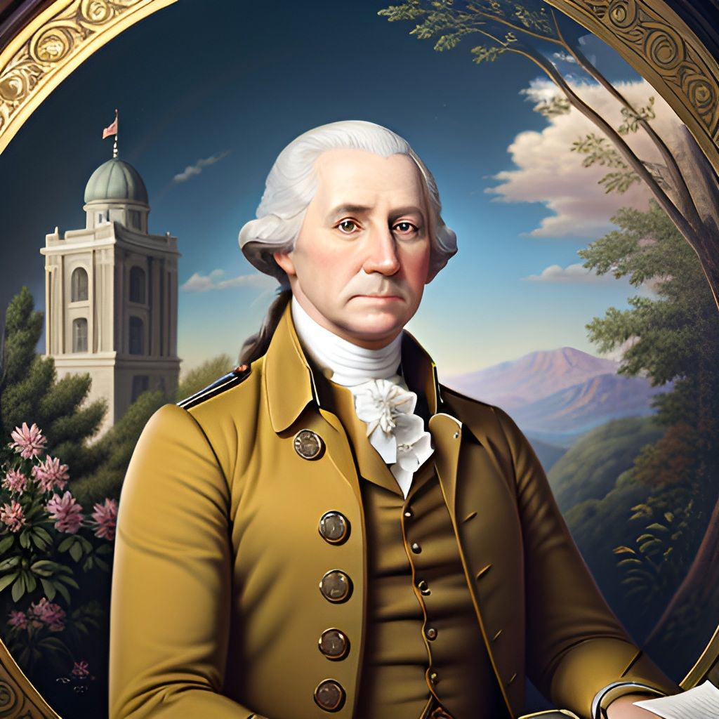 Celebrate USA 250 Years 1776-2026 with the first President  Portrait in glowing photo-realistic pose, a modern artistic expression.