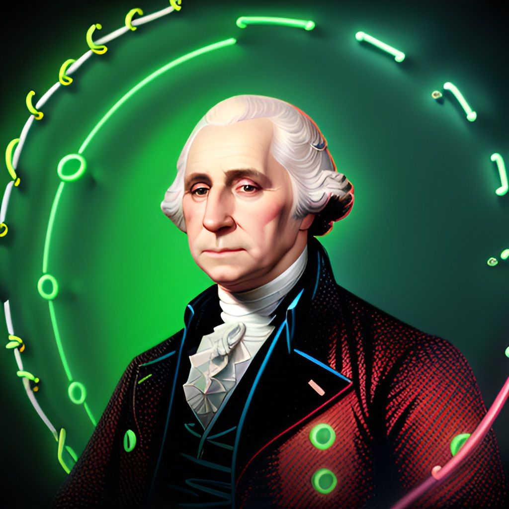 Celebrate USA 250 Years 1776-2026 with the first  President Portrait in glowing neon lights, a modern artistic expression.