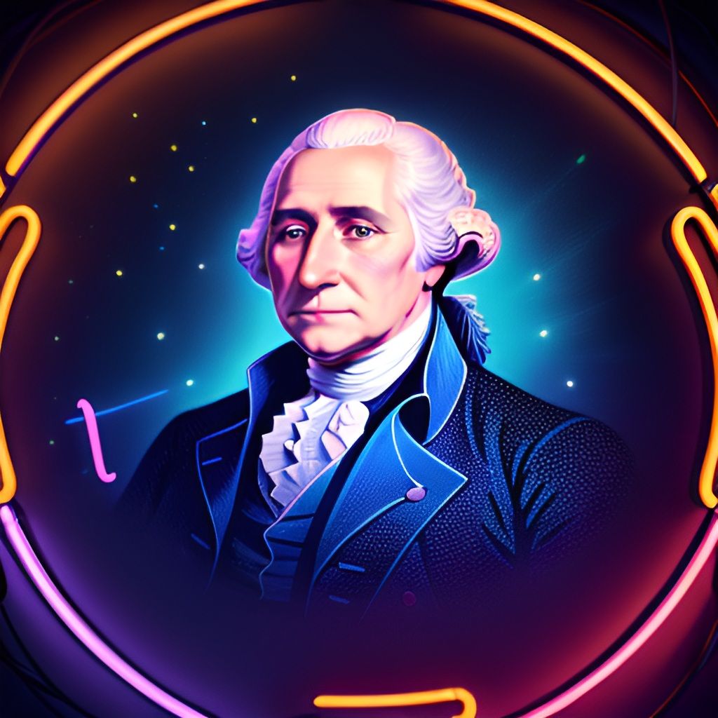 Celebrate USA 250 Years 1776-2026 with the first  President Portrait in glowing neon lights, a modern artistic expression.