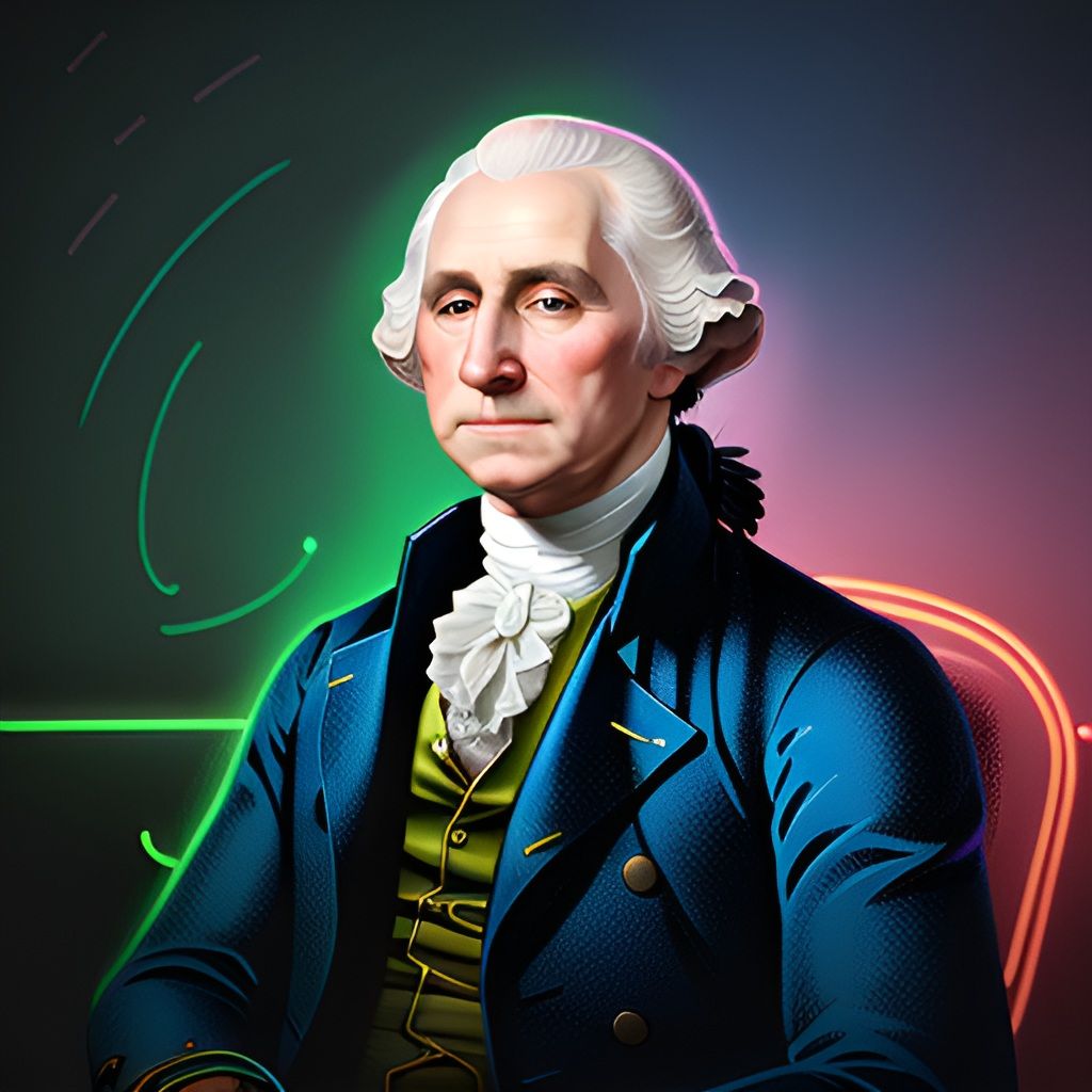 Celebrate USA 250 Years 1776-2026 with the first  President Portrait in glowing neon lights, a modern artistic expression.