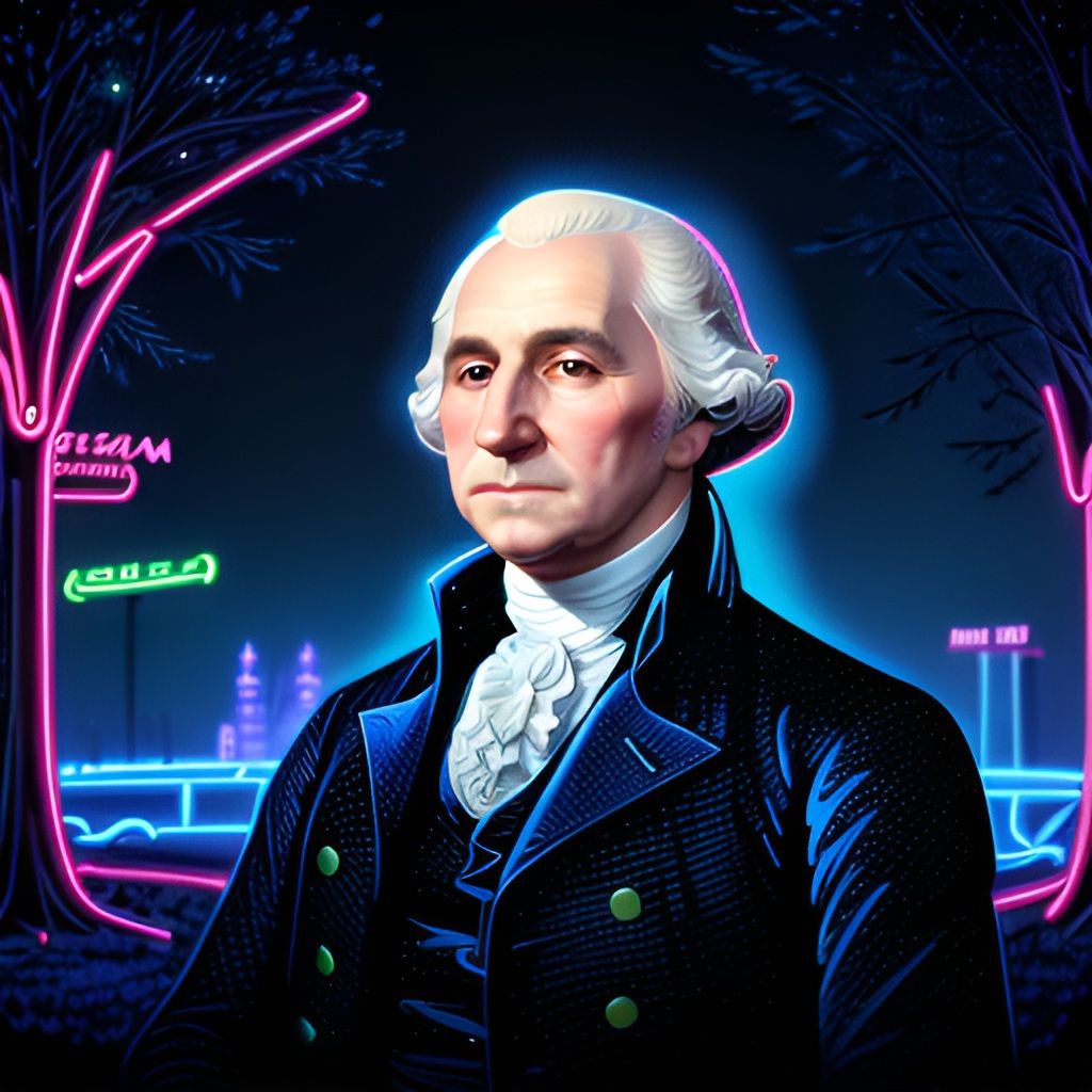 Celebrate USA 250 Years 1776-2026 with the first  President Portrait in glowing neon lights, a modern artistic expression.