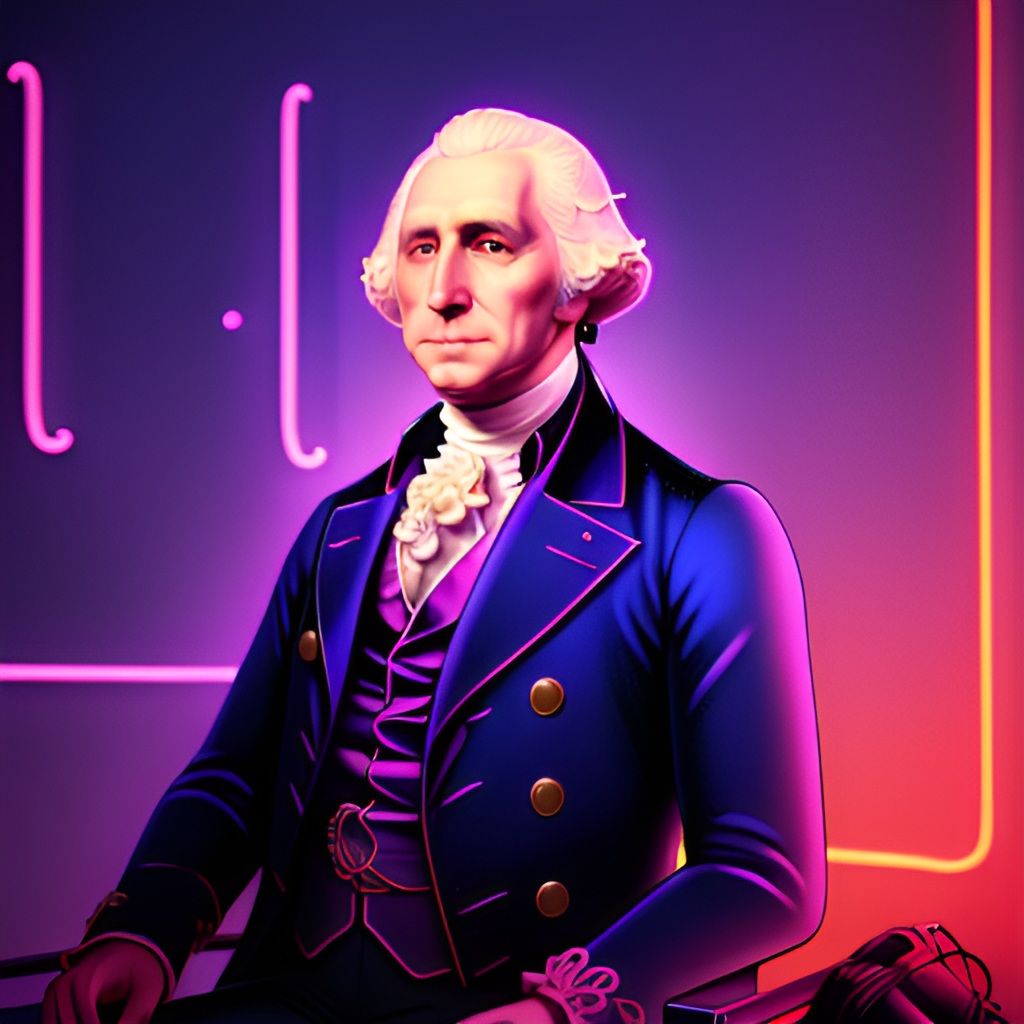 Celebrate USA 250 Years 1776-2026 with the first  President Portrait in glowing neon lights, a modern artistic expression