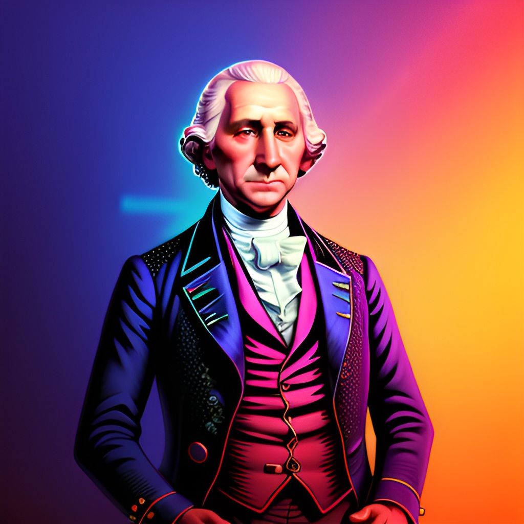 Celebrate USA 250 Years 1776-2026 with the first  President Portrait in glowing neon lights, a modern artistic expression.