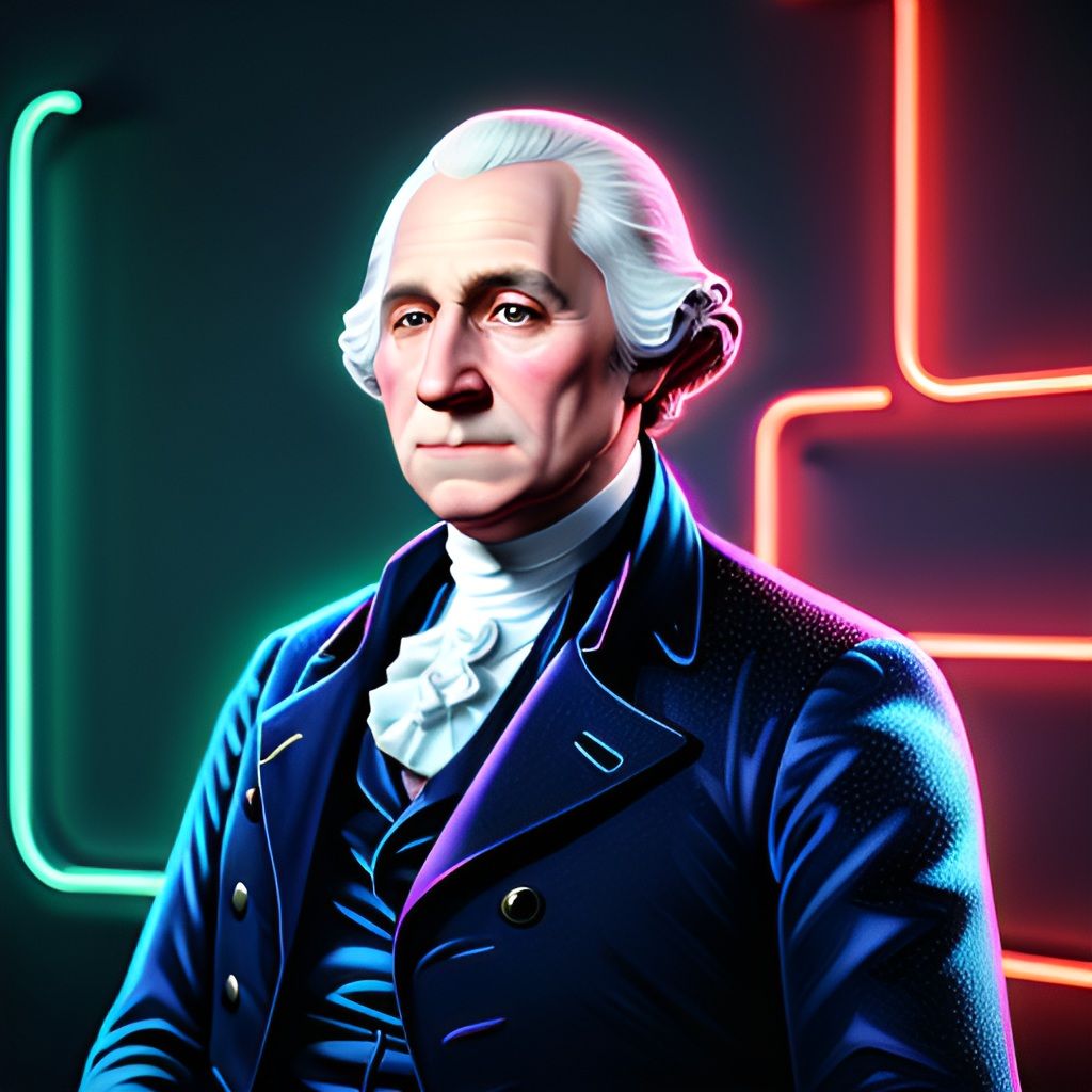 Celebrate USA 250 Years 1776-2026 with the first  President Portrait in glowing neon lights, a modern artistic expression.