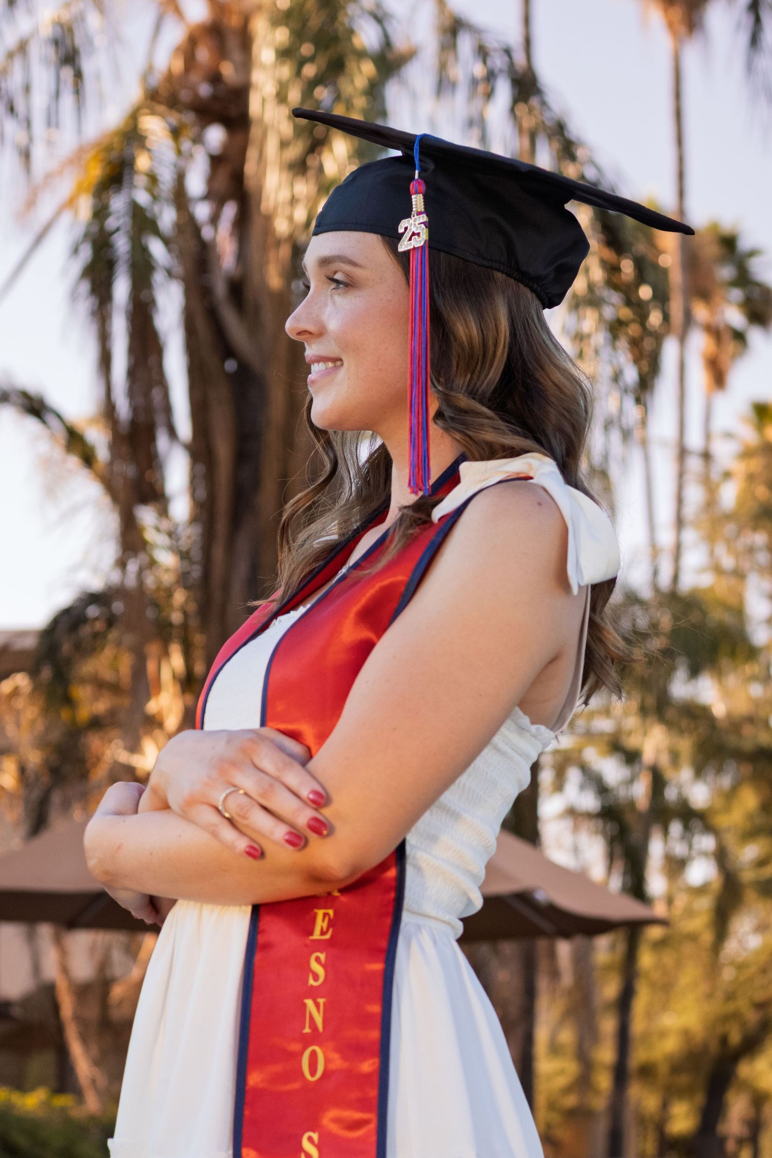 Fresno State graduate portrait in soft outdoor light