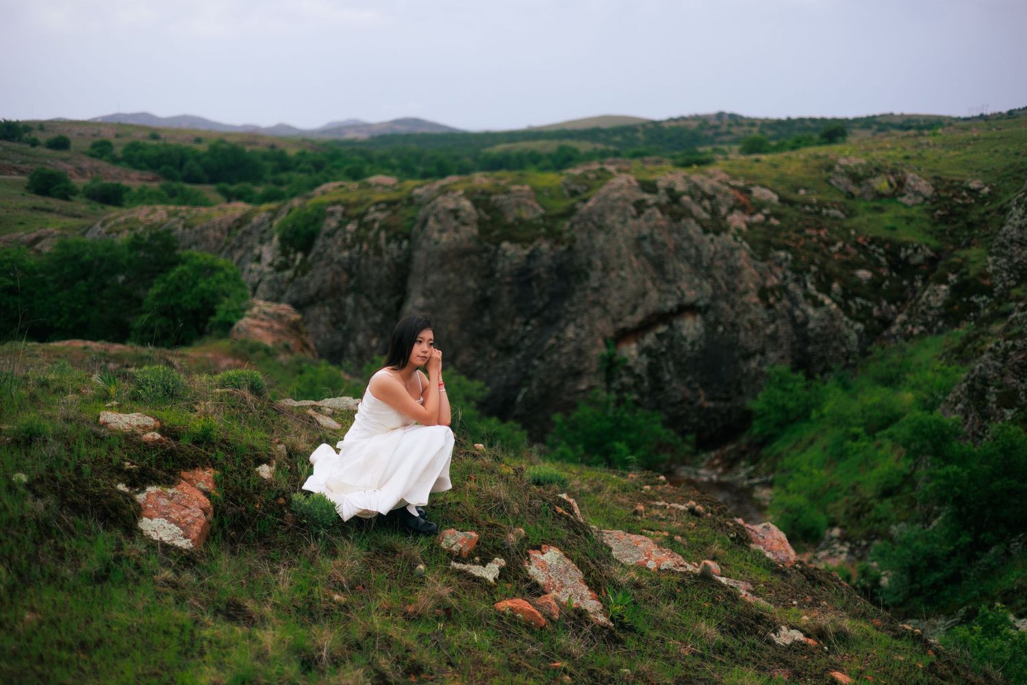 A scenic mountain photoshoot with dramatic rocky landscape views.