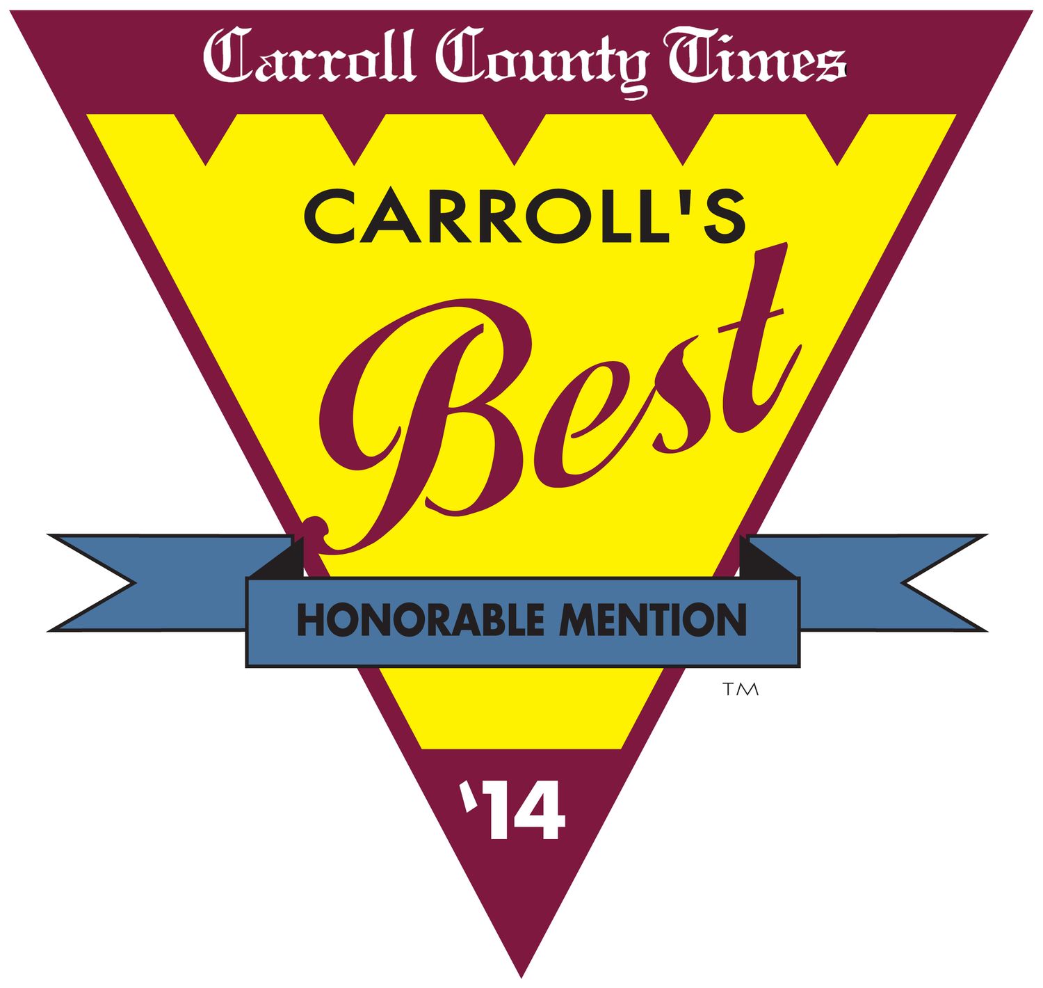 Carroll County Times Best of Carroll's 2014 maroon and yellow award banner.