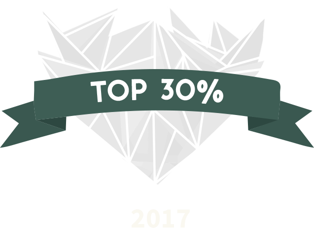 Dark green banner featuring 'TOP 30%' text with geometric patterns and ribbon design.