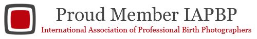 IAPBP membership badge with red square logo for International Association of Professional Birth Photographers.