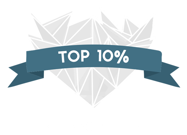 Teal colored banner with 'TOP 10%' text featuring geometric patterns and ribbon design.