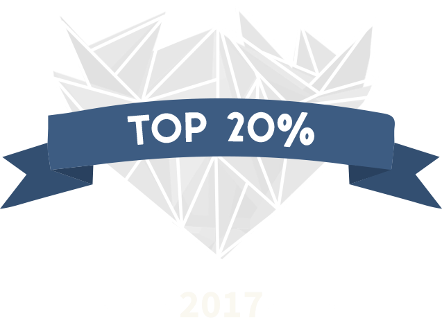 Navy blue banner displaying 'TOP 20%' text with geometric patterns and ribbon elements.