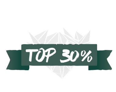Banner design showing 'TOP 50%' text with geometric patterns and green ribbon accents.
