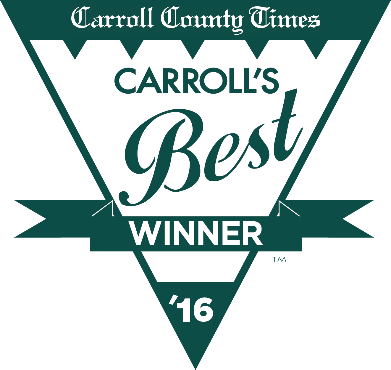 Carroll County Times Best of Carroll's 2016 green winner award banner.