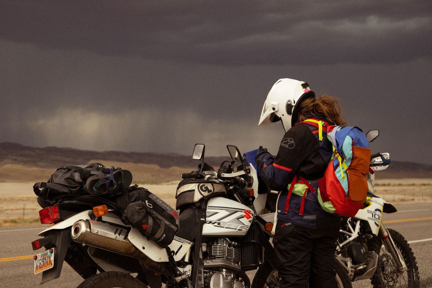 Riding motorcycle through big storm
