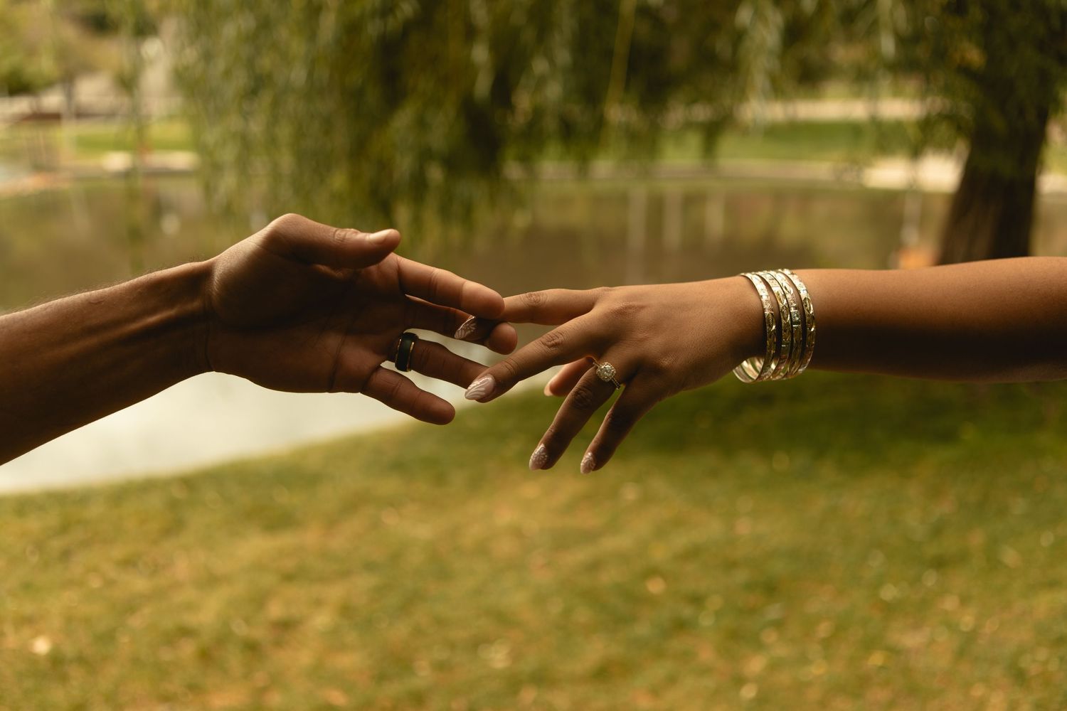 Intimate hand touching photo