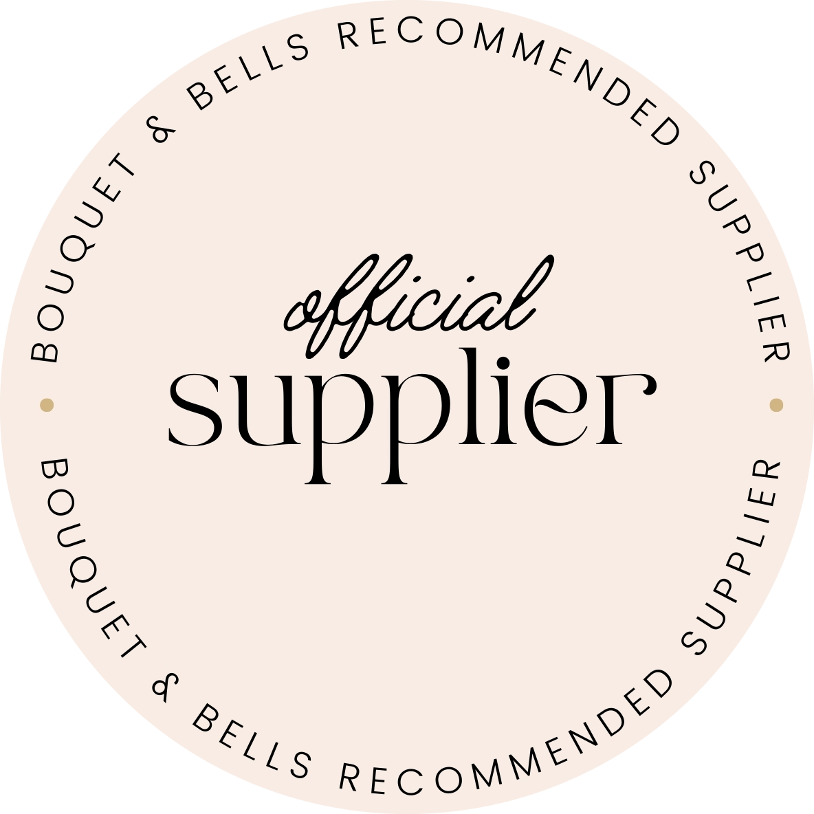 Circular supplier and recommended badges in beige and black design.
