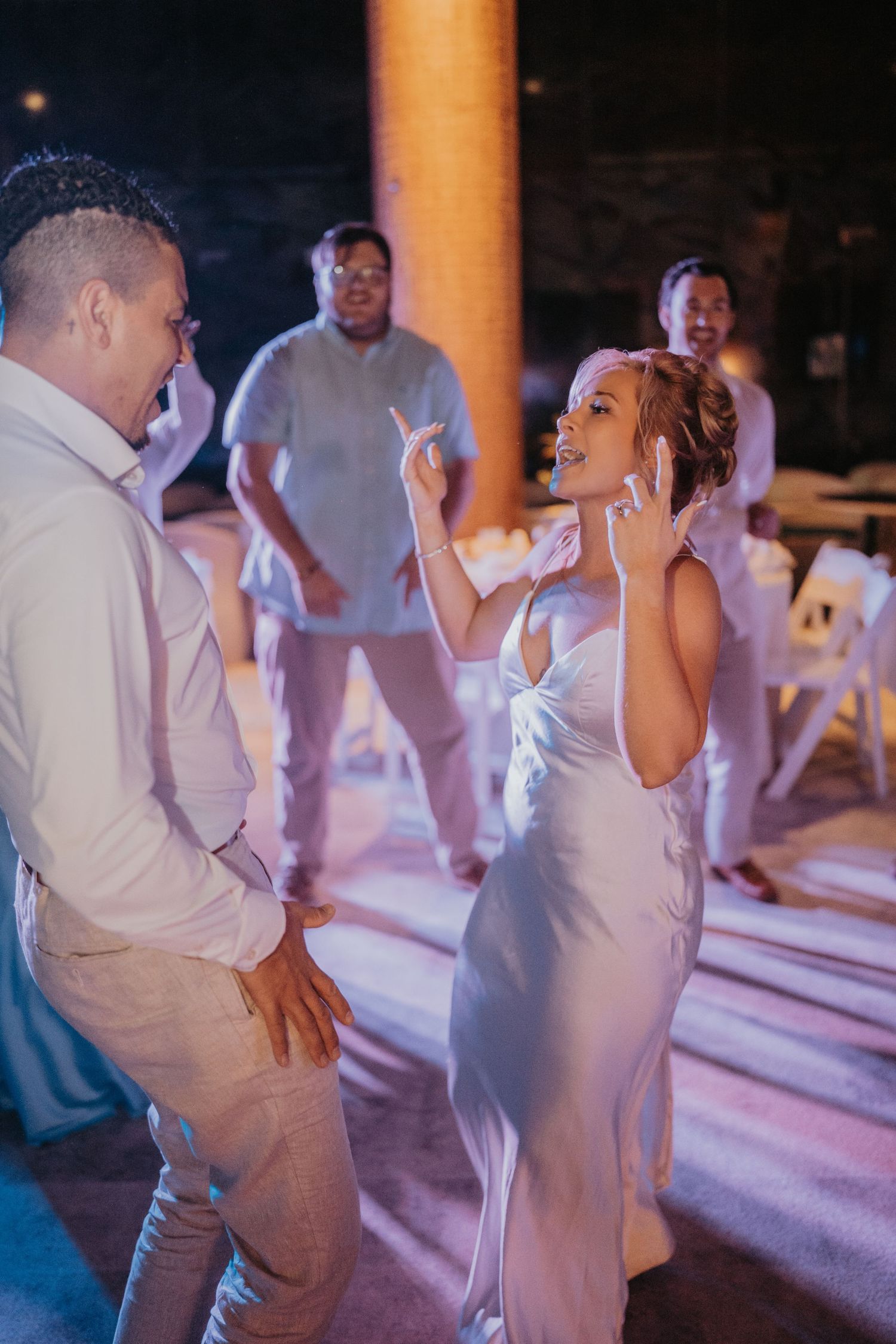 Wedding photographer in Delphi, Indiana capturing wedding reception moments in Cancun, Mexico destination wedding resort