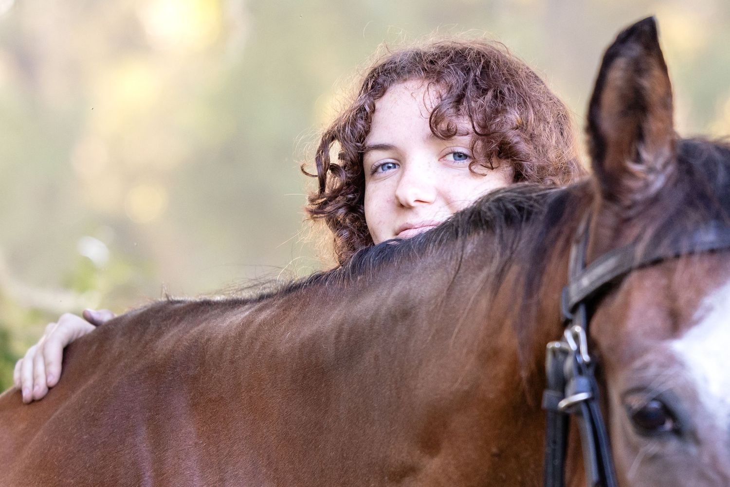 Horse and rider against soft bokeh lighting. Equestrian and horse portrait session in Newberry Florida with Keli Wakeley Photography