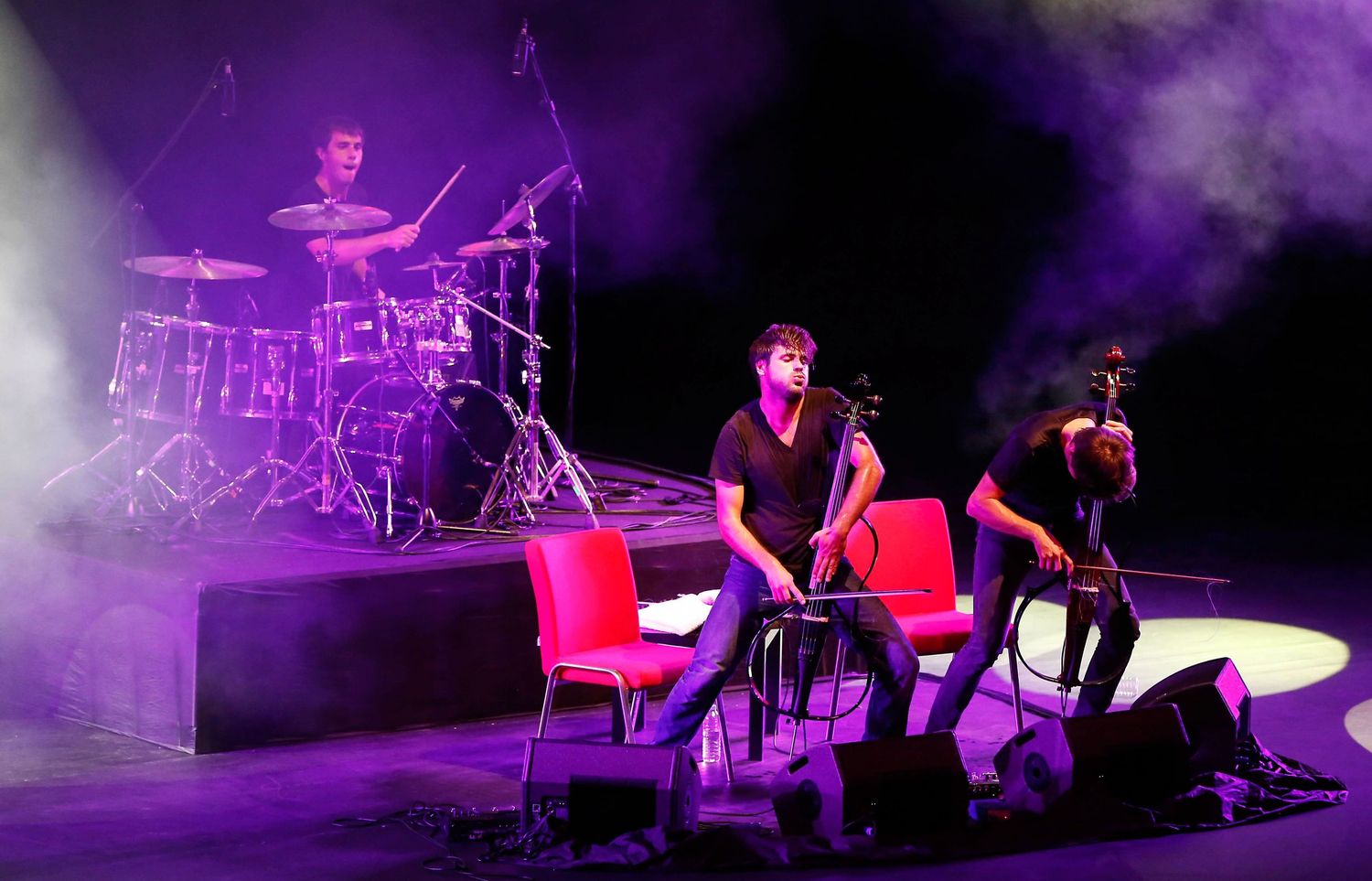 2CELLOS performing live in New York City — dynamic concert photo capturing energy, movement, and musical passion on stage.