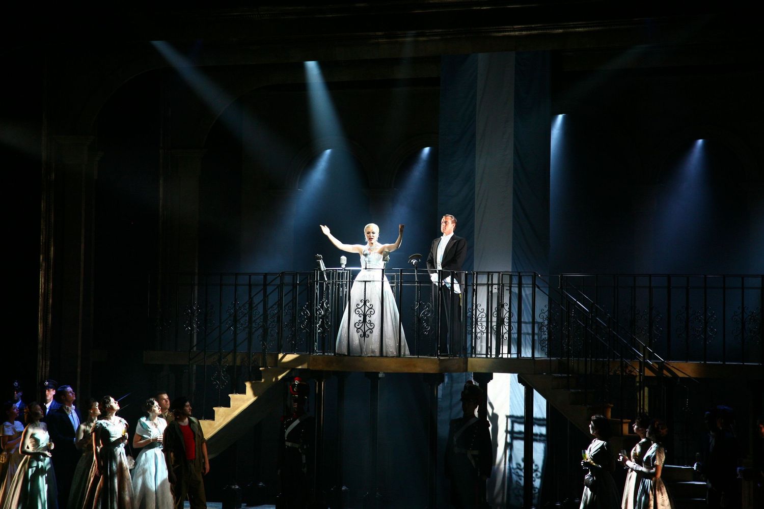 Scene from Evita performed on Broadway in NYC — expressive musical theatre photo full of light and emotion.