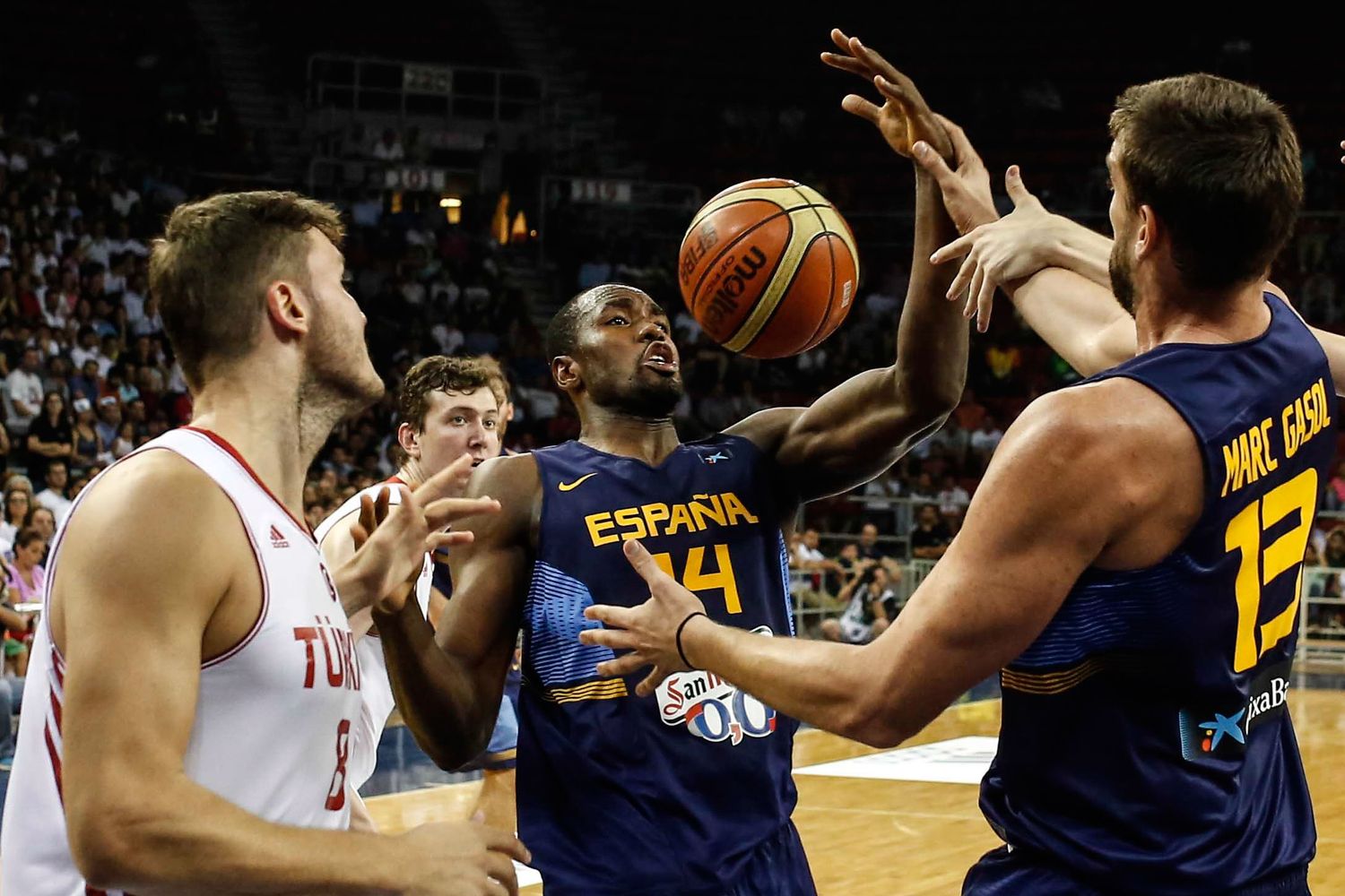 Action photo from a professional basketball game — fast-paced sports moment captured with documentary style.