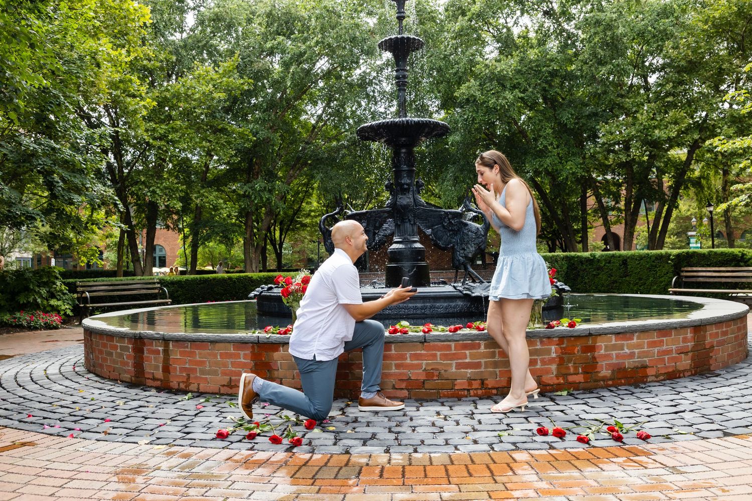 Surprise proposal and engagement photography in NYC, Jersey City, and Hoboken — emotional, candid moments captured in iconic locations.