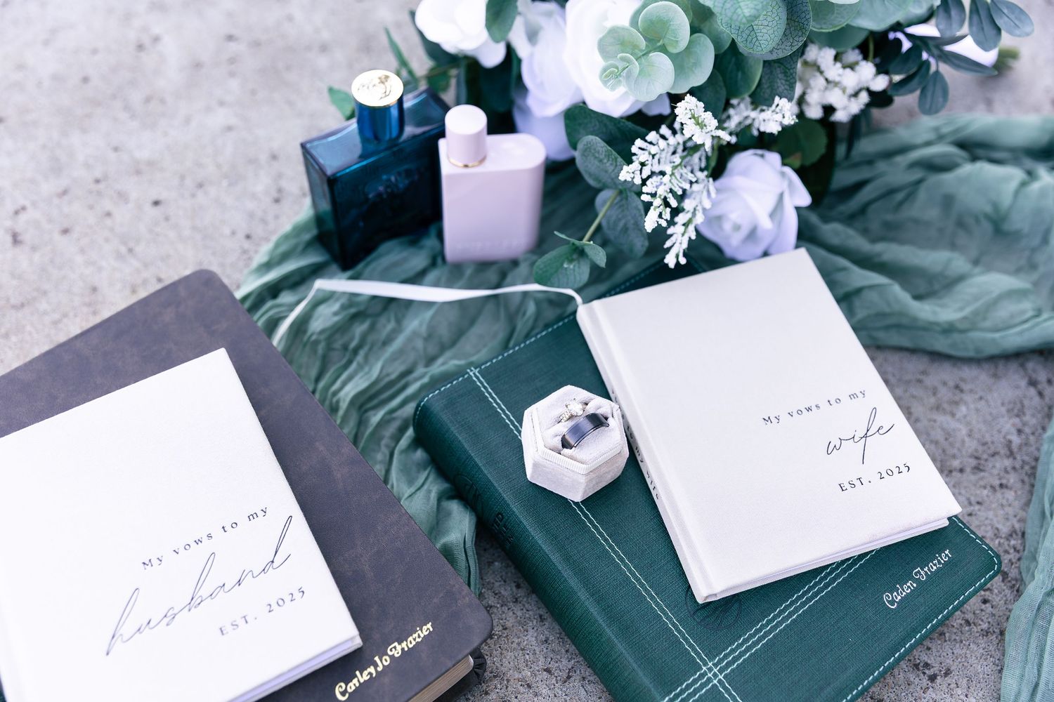 Elegant wedding invitation suite with teal accents and romantic calligraphy.