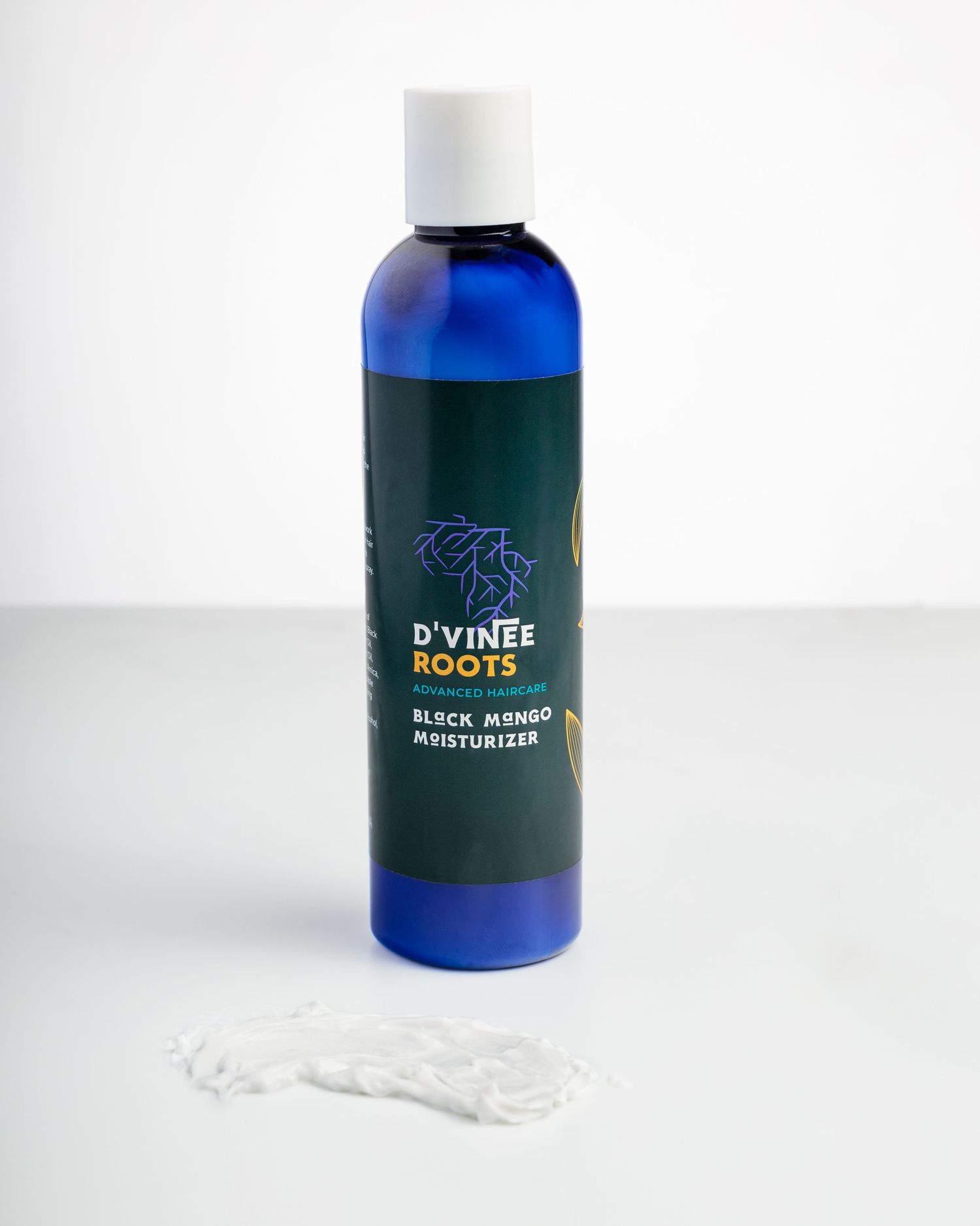 Sleek blue glass bottles with minimalist branding displayed against a white background.