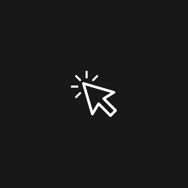 White cursor click icon with motion lines on dark background, symbolizing interactive web element or clickable button.