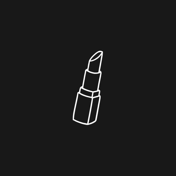 White line art illustration of a lipstick on a dark background, minimalist beauty icon design.