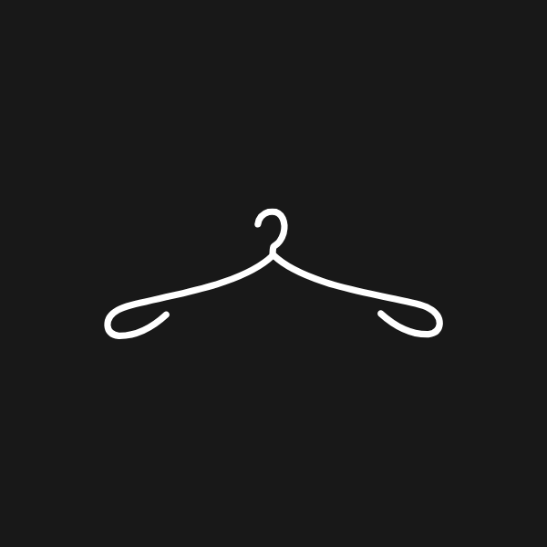 White minimalist clothes hanger icon on black background, simple line art design for fashion or retail use.