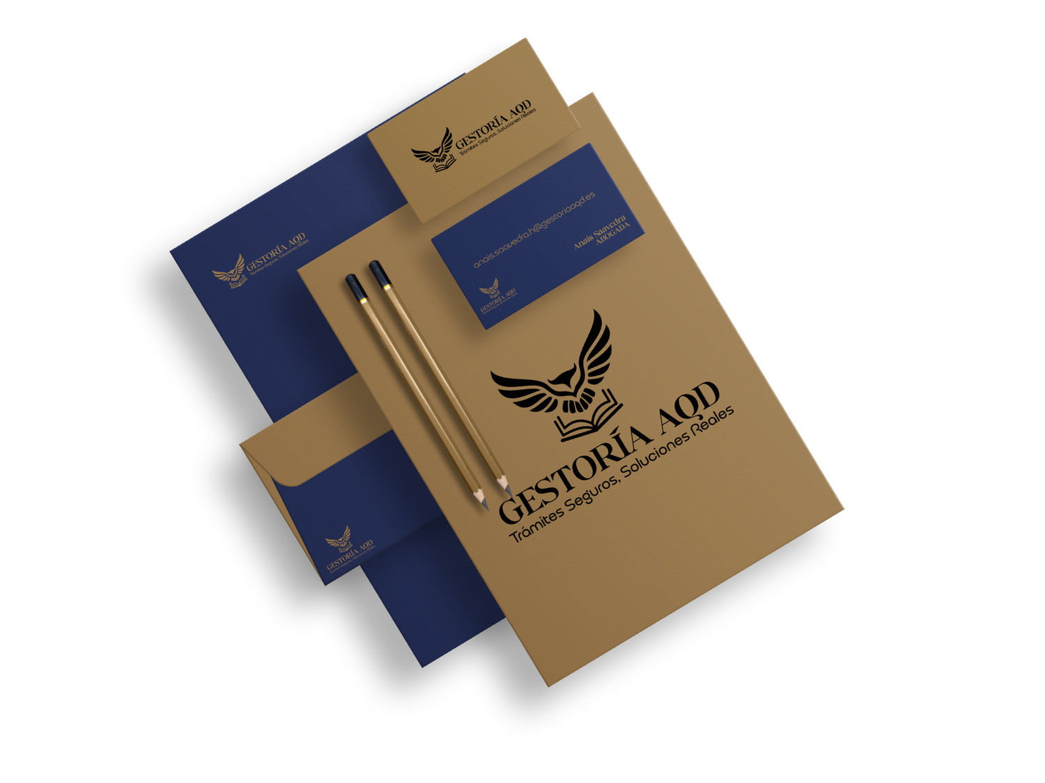 Diseño de papelería corporativa e identidad visual para Gestoría AQD