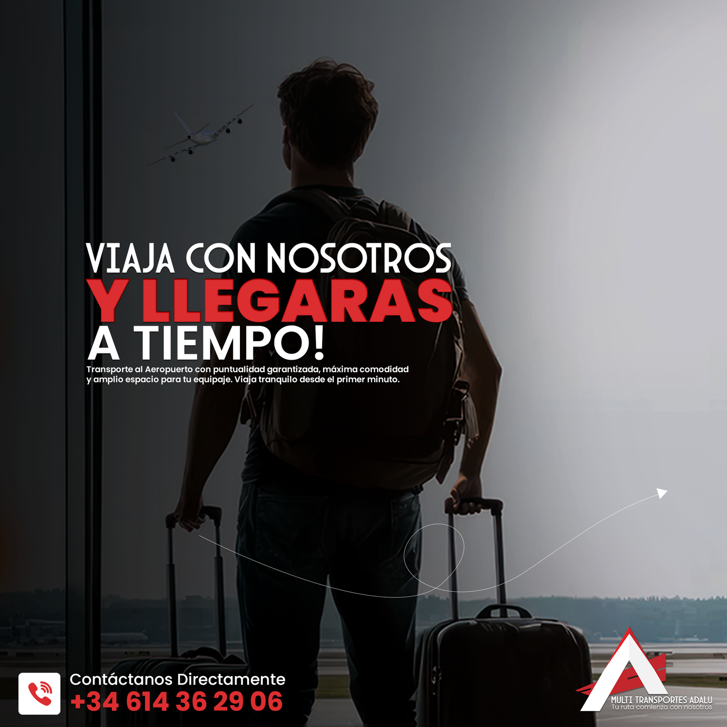 Diseño publicitario para redes sociales de servicio de transporte al aeropuerto