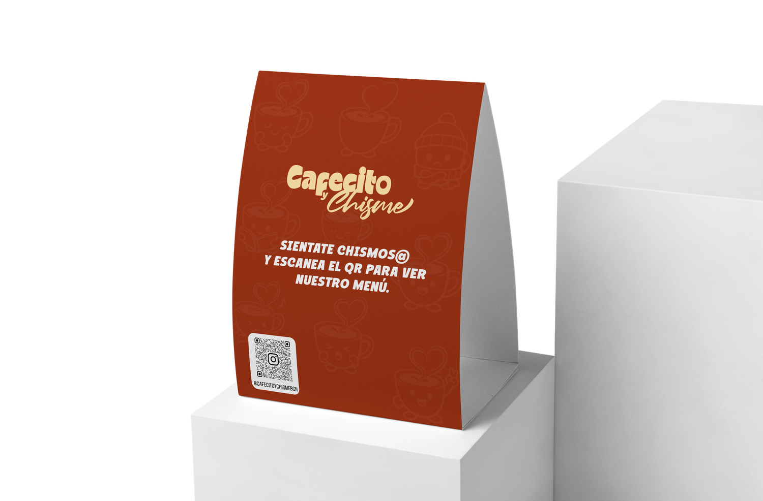 Diseño de elemento promocional de mesa para Cafecito & Chisme