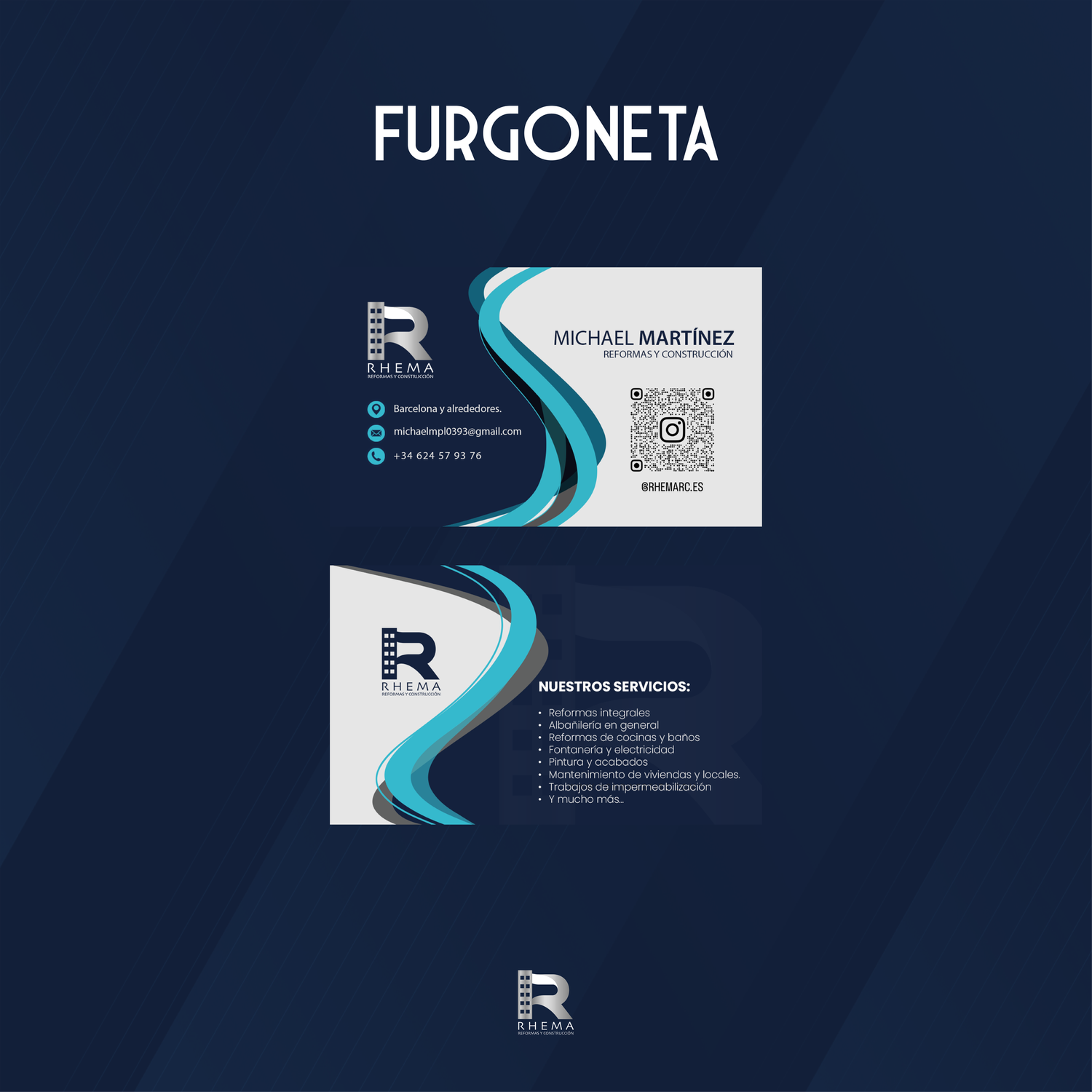 Diseño de tarjeta corporativa y aplicaciones de marca para Rhema