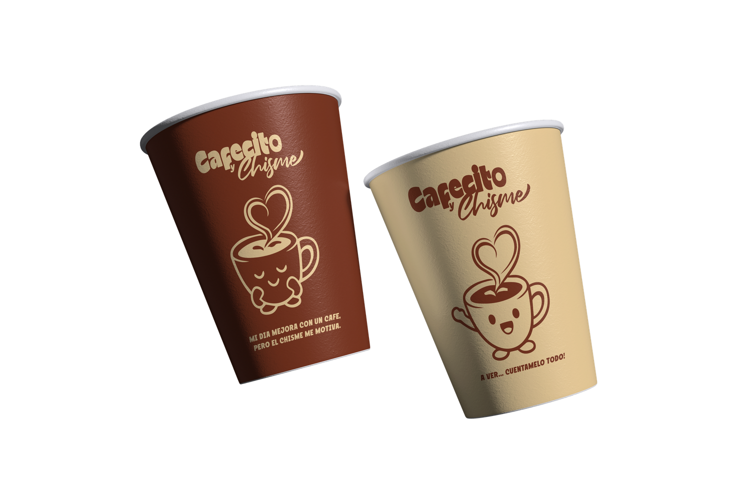Diseño de vasos personalizados con identidad visual de Cafecito & Chisme