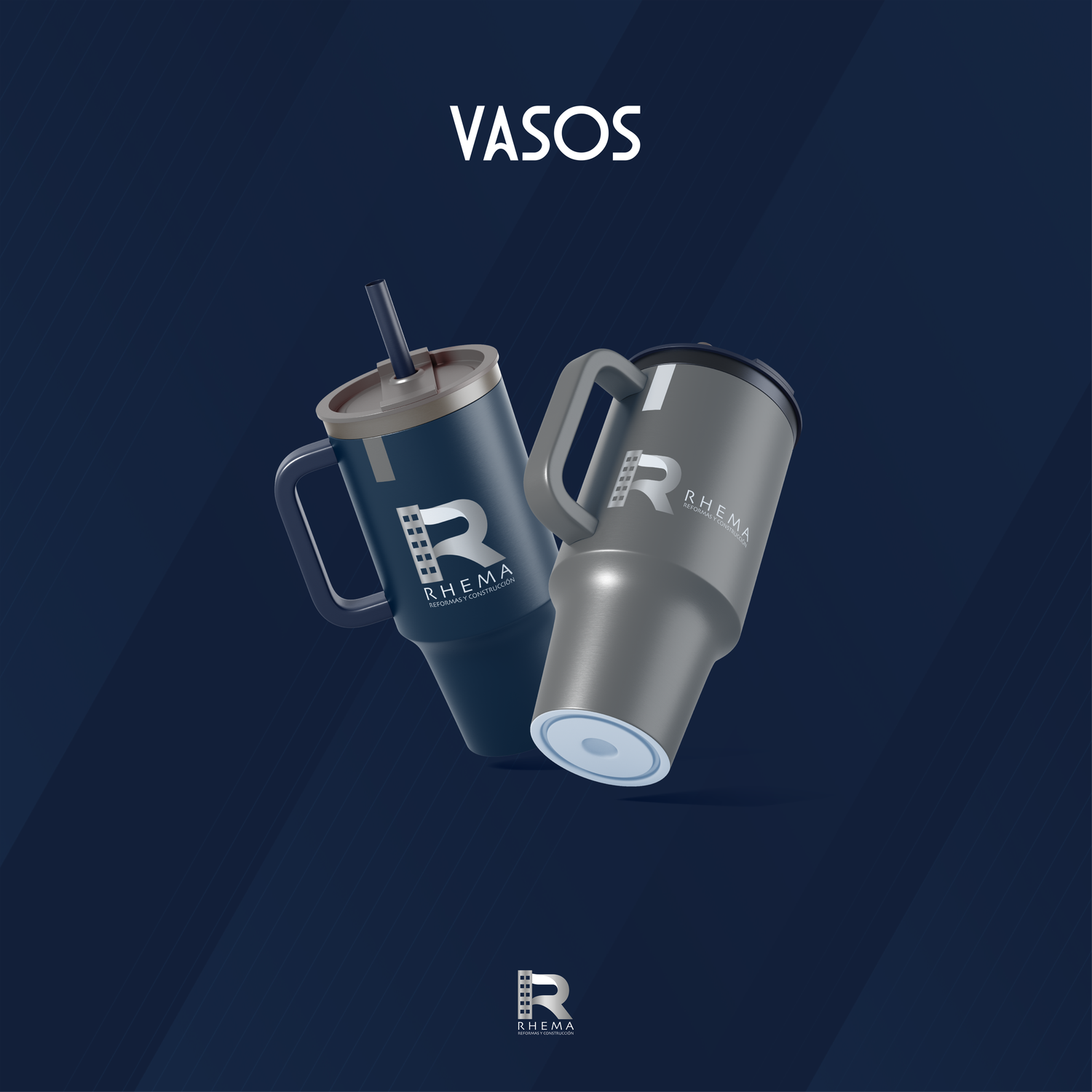 Aplicación de identidad corporativa de Rhema en vasos personalizados