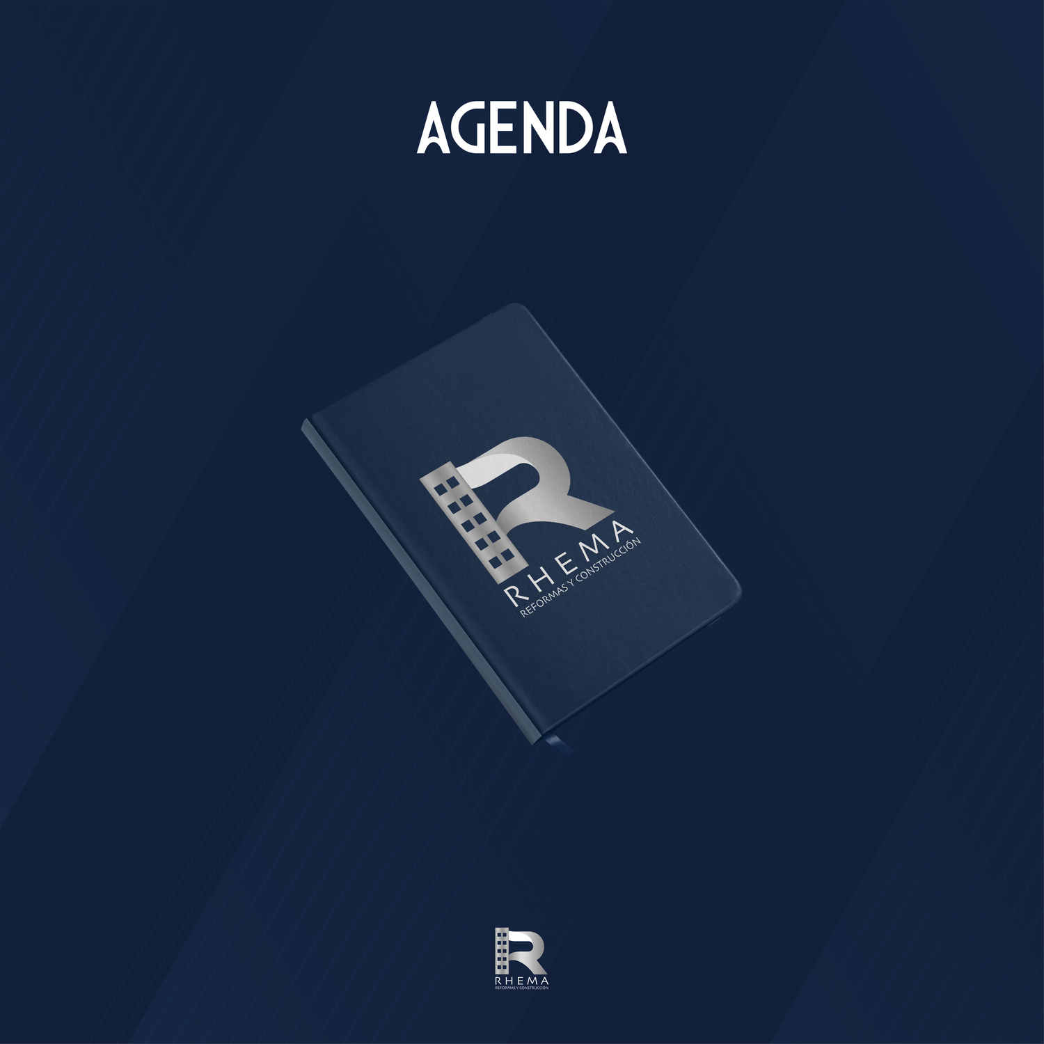 Aplicación de identidad corporativa de Rhema en diseño de agenda