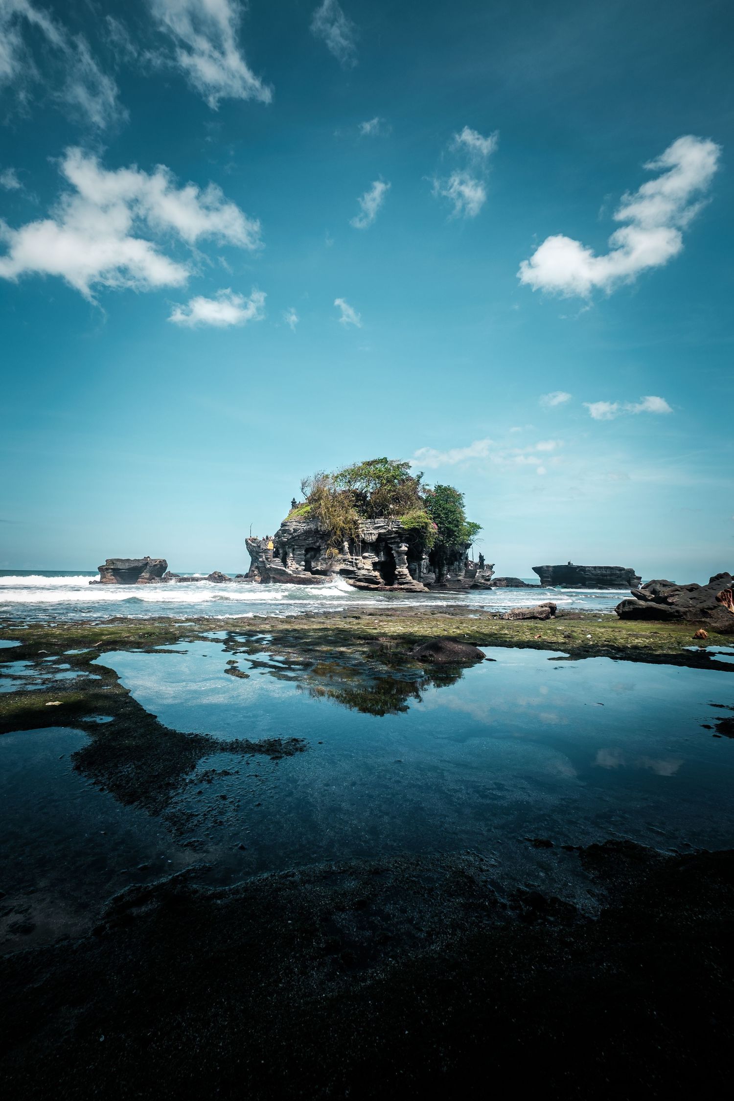 cinematic travel portrait with a scenic backdrop