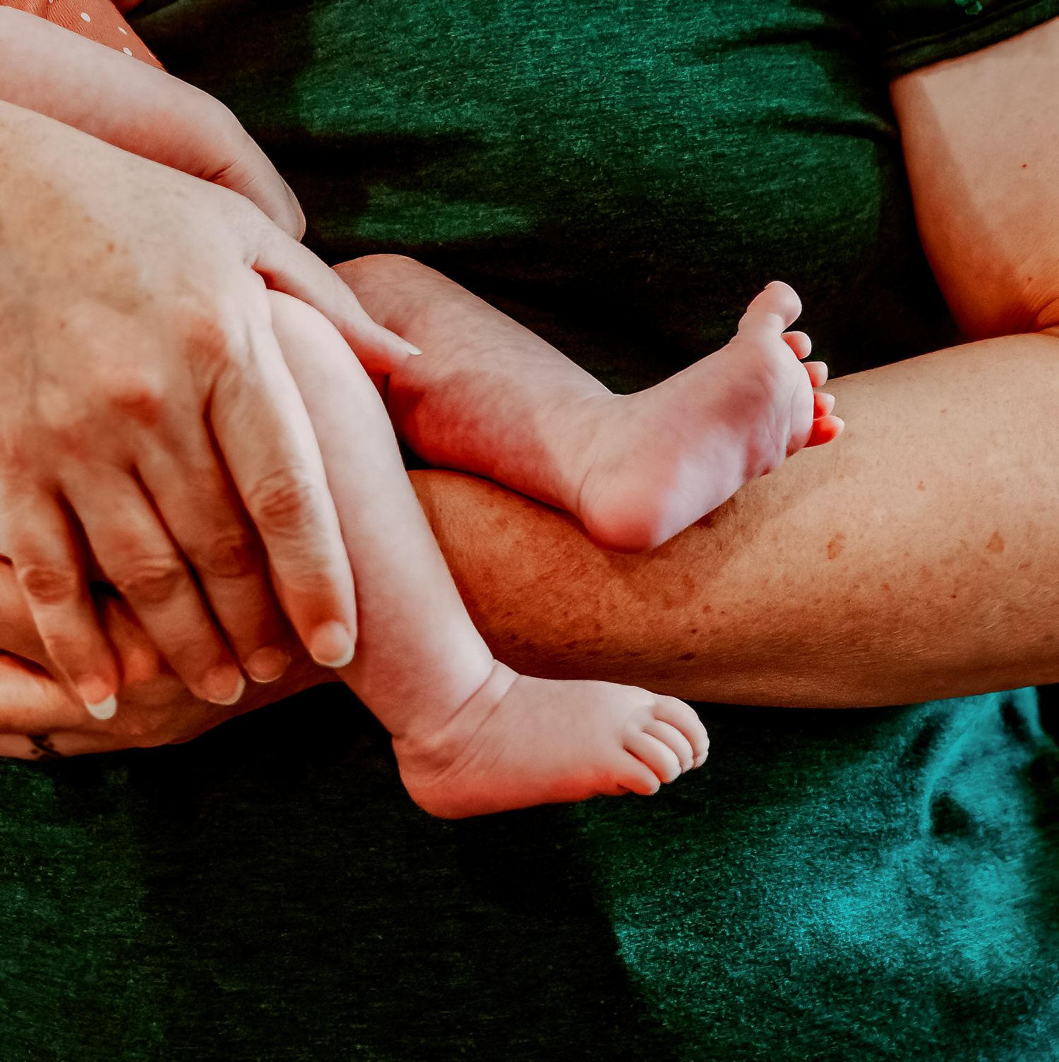 Newborn baby feet. Visiting the midwife. Decatur Texas