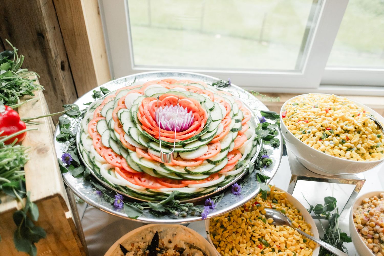 Food that looks like art- Old Farm Winery wedding reception set-up.