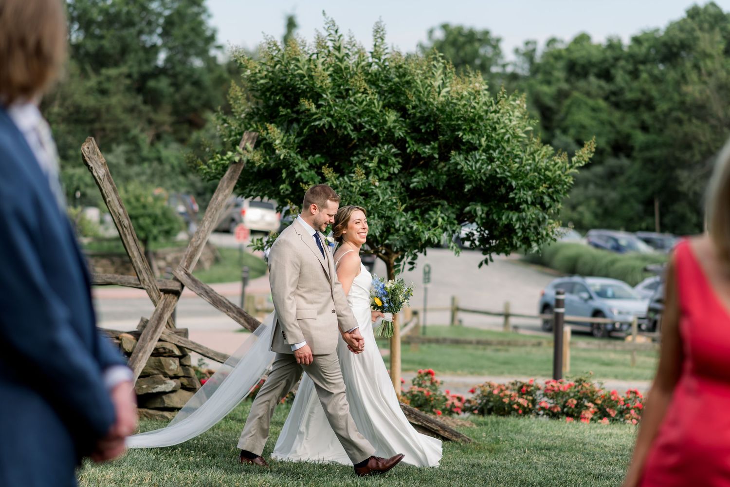 Bride and groom walking-in together - Wedding ceremony at the ruins- Bull Run Winery